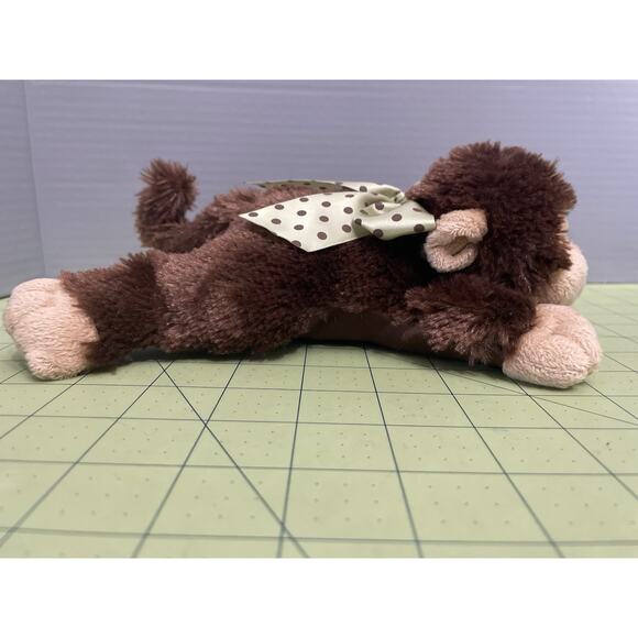 Bearington Baby Plush Monkey Lovey Rattle Stuffed Toy Brown Tan Green Bow 9" - Picture 4 of 8